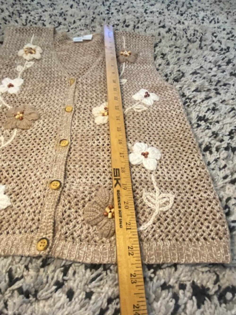 VTG Knit Vest Beaded embroidery Floral Brown Grandmacore Size Small - Picture 9 of 12
